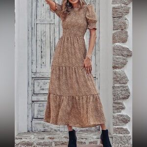 Brown Printed Tiered Maxi Dress - Women's Summer Dress
